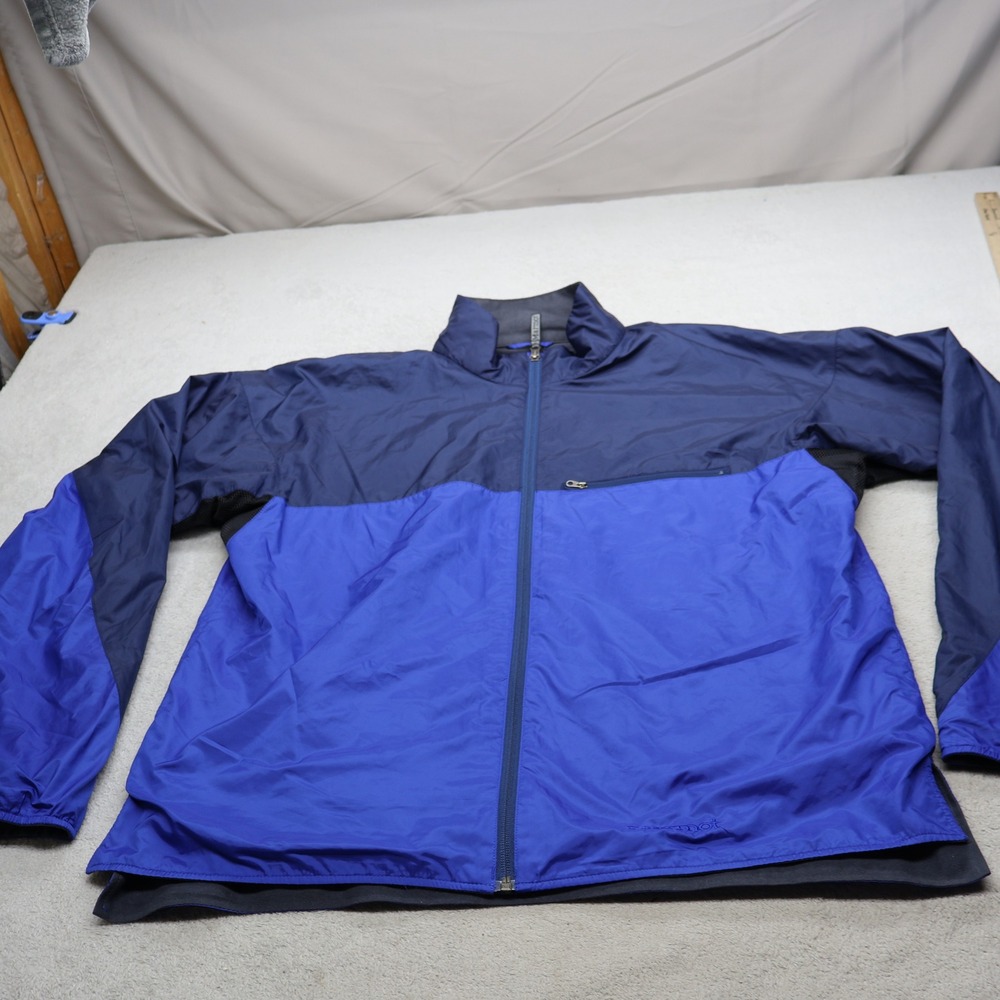 Marmot Jacket Mens XL Blue Full Zip Lightweight Wind Rain Hiking Outdoor READ